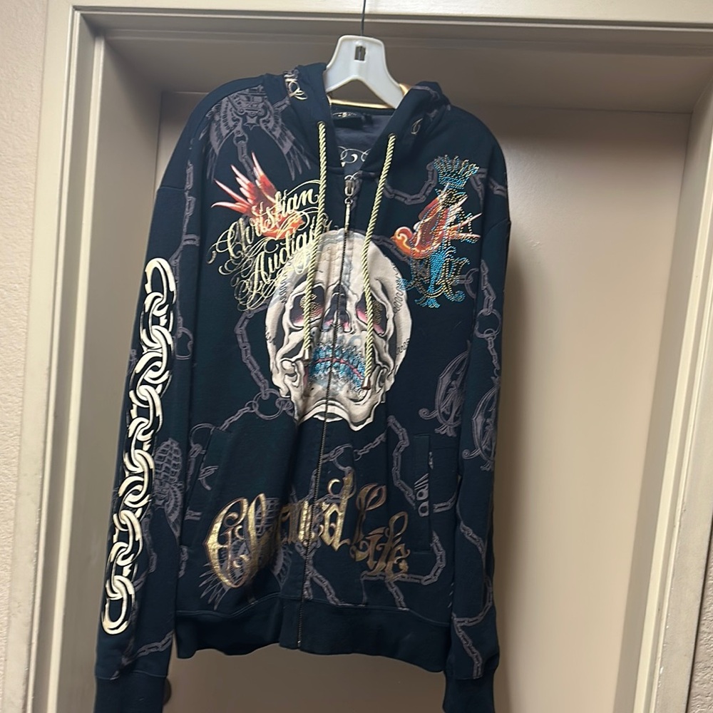 Christian Audigier Black and Gold Lightweight Jacket